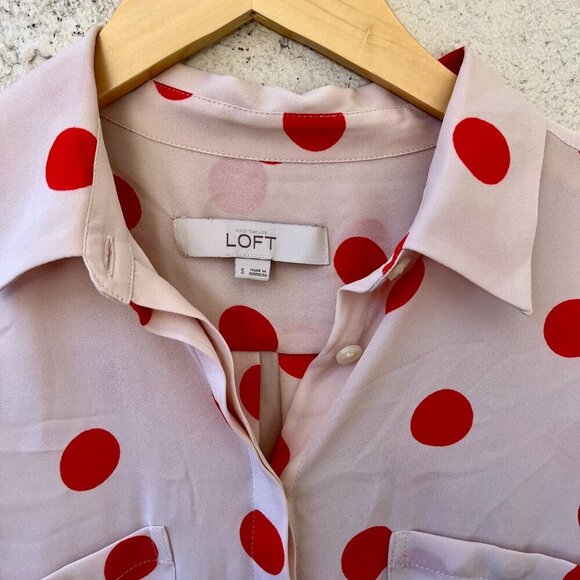 Ann Taylor Loft Red Polka Dot Long Sleeve Blouse Top Small - Picture 4 of 6